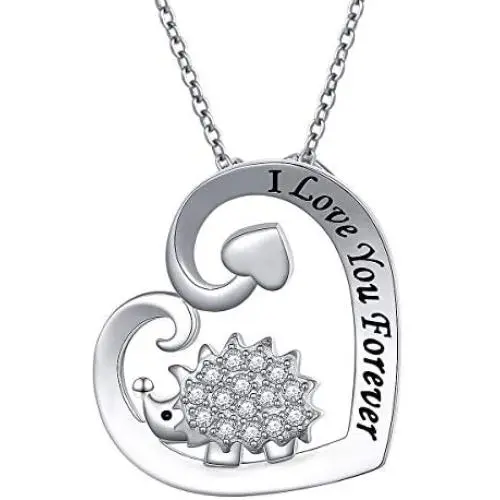 925 Sterling Silver Cute Animal I Love You Forever CZ Hedgehog Pendant Necklace Gift for Women Girls,18 inch 925 Sterling Silver Cute Animal I Love You Forever CZ Hedgehog Pendant Necklace Gift for Women Girls,18 inch