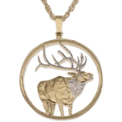The Difference World Coin Jewelry Elk Pendant & Necklace, Medallion Hand Cut