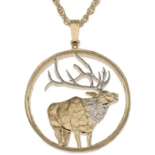 The Difference World Coin Jewelry Elk Pendant & Necklace, Medallion Hand Cut