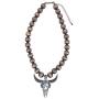 Elosee Turquoise Stone Long Horn Steer Skull Pendant Native Pearls Necklace 18 Inch