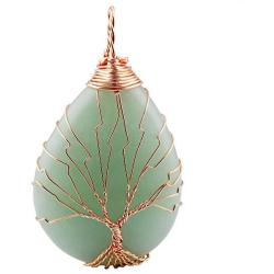 SUNYIK Green Aventurine Teardrop Tree of Life Pendant Necklace,Handmade Copper Wire Wrapped Jewelry