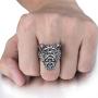 Elfasio Stainless Steel Rings for Men Viking Bear Man Warrior Silver Black Titanium Biker Ring Charm Jewelry