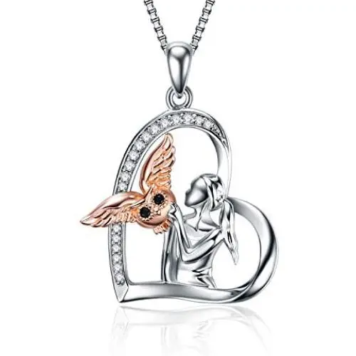 Owl Necklace Sterling Silver Rose Gold Love Heart Owls Pendant Necklace with Girl Jewelry Gifts for Women Teen Owl Necklace Sterling Silver Rose Gold Love Heart Owls Pendant Necklace with Girl Jewelry Gifts for Women Teen