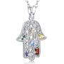 Aniu Evil Eye Hamsa Necklace for Women/Girls, 925 Sterling Silver Hand of Fatima Good Luck Pendant with Zirconia (With Jewelry Gift Box)