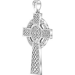 US Jewels Mens 925 Sterling Silver Irish Celtic Knot Cross Religious Pendant, 43mm