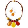 Tagua Nut Necklace Peach and Yellow Tagua Necklace Set and Earrings TAG622, Vegetable Ivory Necklace. Handmade Jewelry