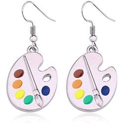 DAMLENG Unique Charm Paint Palette Dangle Earrings Paint Brush Drop Earrings For Women Artist Painter Jewelry Gifts (Silver)