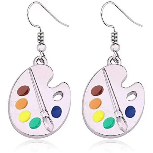 DAMLENG Unique Charm Paint Palette Dangle Earrings Paint Brush Drop Earrings For Women Artist Painter Jewelry Gifts (Silver) DAMLENG Unique Charm Paint Palette Dangle Earrings Paint Brush Drop Earrings For Women Artist Painter Jewelry Gifts (Silver)