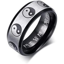 Jakob Miller Stainless Steel Yin Yang Ring Chinese Taoist Nine Syllable Mantra Ring Matted Finshed Tai Chi Band Yin and Yang Ring, Size 5-12