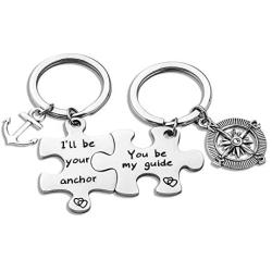 Zuo Bao Puzzle Keychain Valentines Day Anchor and Compass Charm Keychains Set Ill Be Your Anchor You Be My Guide