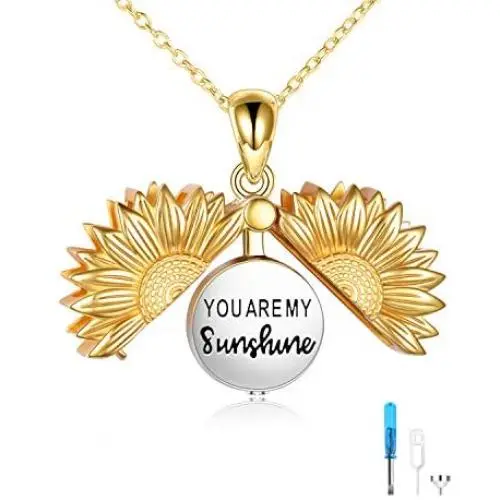 Sterling Silver Sunflower Urn Necklace for Ashes You are My Sunshine Pendant Cremation Jewelry for Ashes of Loved Ones Keepsake