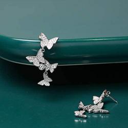 AOBOCO Dancing Butterflies Earrings Sterling Silver Earrings Embellished with Crystal from Austria, Hypoallergenic Dangle Drop Earrings, Fine Jewelry Gifts for Women