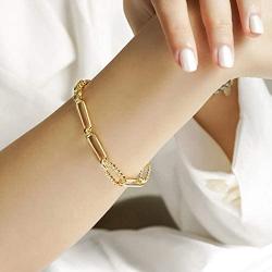 CLASSYZINT Gold Chain Cuban Link Bracelet for Men Women, Coin Pendant Anklet, Paperclip Oval Chain Bracelet Gold Plated