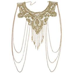 JOJO & LIN Gold Fine Chain with Yellow Flower Lace Bikini Body Chain Necklace Jewelry