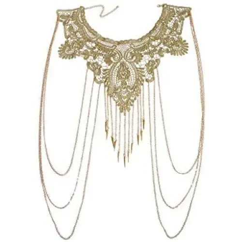 JOJO & LIN Gold Fine Chain with Yellow Flower Lace Bikini Body Chain Necklace Jewelry JOJO & LIN Gold Fine Chain with Yellow Flower Lace Bikini Body Chain Necklace Jewelry