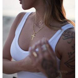 TASBERN Cross Necklace for Men 14K Gold Filled Stainless Steel Polished Plain Cross Pendant Necklace Simple Religious Jewelry Gift for Son Boy