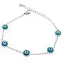 EDFORCE Stainless Steel Blue Silver-Tone Evil Eye Link Chain Adjustable Bracelet