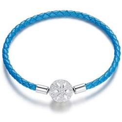 Genuine Leather Braided Charm Bracelet Sterling Silver Snowflake Bangle Barrel Clasp Jewelry Fit Pandöra Charm Birthday Gift for Women