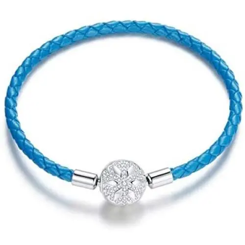 Genuine Leather Braided Charm Bracelet Sterling Silver Snowflake Bangle Barrel Clasp Jewelry Fit Pandöra Charm Birthday Gift for Women Genuine Leather Braided Charm Bracelet Sterling Silver Snowflake Bangle Barrel Clasp Jewelry Fit Pandöra Charm Birthday Gift for Women