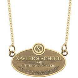 Marvel Comics Unisex Adult X-Men Xaviers School Plague Stainless Steel Pendant Necklace with 18-Inch Chain + 2-Inch Extender, Gold, One Size