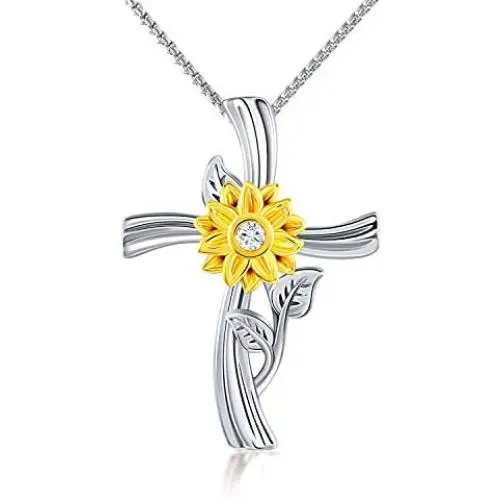 Sunflower Cross Pendant Necklace for Women Girls -You are My Sunshine Necklace with Jewelry Box for Her Birthday Mothers Day Christmas Gifts