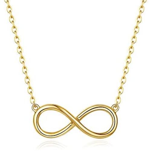 Carleen 14K Solid Real Gold Well Crafted Small Cute Infinity Pendant Necklace Dainty Simple Fine Jewelry Gifts for Women Girls Teens with 16+2 Solid Gold Chain，19x8mm