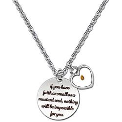 Stainless Steel Christian Faith Mustard Seed Lettering Necklaces, God Has You In Arm Necklace Memorial Gifts