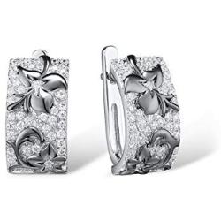 Santuzza Plated Black Maple Leaf Dangle Earrings 925 Sterling Silver Flower Leaves Earrings Cubic Zirconia Fashion Jewelry for Women