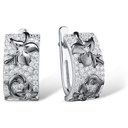 Santuzza Plated Black Maple Leaf Dangle Earrings 925 Sterling Silver Flower Leaves Earrings Cubic Zirconia Fashion Jewelry for Women