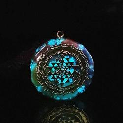 Sinymilk Luminous Glow in The Dark Orgonite Sri Yantra Sacred Geometry Chakra Energy Necklace Meditation Jewelry