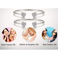 IS ISAACSONG “You and Me” Inspirational Open Cuff Bangle Bracelets Set – Cubic Zirconia Charm Adjustable Stackable Bangles for Best Friends, Sisters, Mother and Daughter