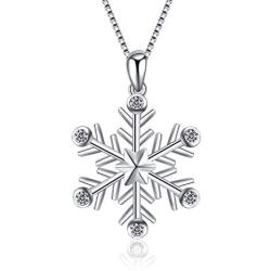 PEIMKO 925 Sterling Silver Snowflake Necklace Romantic CZ Christmas Snowflake Pendant Necklace Jewelry Gifts for Women Girls 18'' Silver Chain