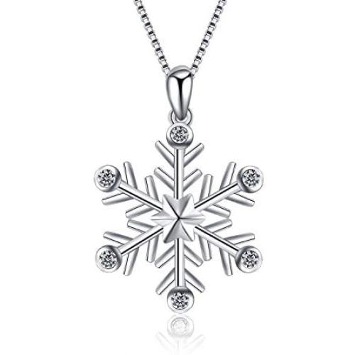 PEIMKO 925 Sterling Silver Snowflake Necklace Romantic CZ Christmas Snowflake Pendant Necklace Jewelry Gifts for Women Girls 18'' Silver Chain