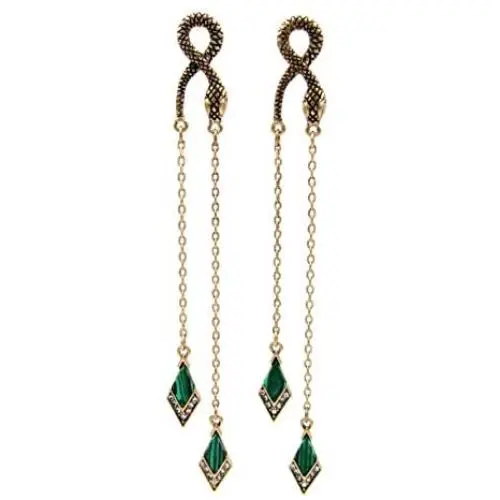 Vintage Green Rhinestone Long Drop Snake Earrings Studs