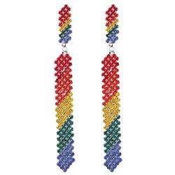 Solememo Gold and Silver Tone Rainbow Color Rhinestone Stud with Hoops Cactus Lips Ties Dangle Long Drop Statement Earring for Women Girls