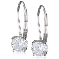 Amazon Essentials Plated Sterling Silver Cubic Zirconia Leverback Earrings (Round & Princess)