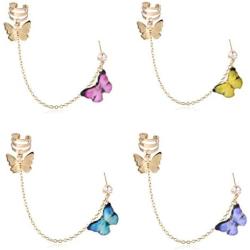 4 PCS Butterfly Stud Earrings Set Butterfly Tassels Drop Ear Cuff Clip Chain Stud Earrings Butterfly Chain Pendientes Earrings for Women Girl Party Hip Hop Gothic Jewelry