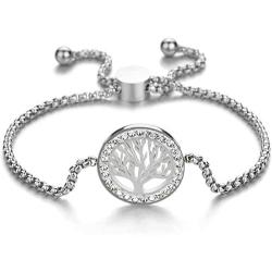 Jude Jewelers Stainless Steel Tree of Life Charm Adjustable Size Strand Bracelet