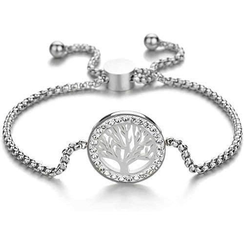 Jude Jewelers Stainless Steel Tree of Life Charm Adjustable Size Strand Bracelet