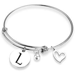 TOGON Initial Bracelet Letter Bracelet with Heart Charm Memory Bracelet Jewelry Gift for her
