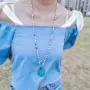 Boho Handmade Natural Ocean Jasper Picasso Jasper Imperial Jasper Pendant Long Strand Amazonite Bead Necklace for Women Men