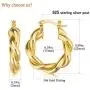 Twisted Hoop Earrings 14K Gold Plated 925 Sterling Silver Post Chunky Hoop Earrings Lightweight High Polished Hoops Jewelry Gift for Women and Gi