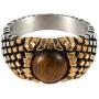 HZMAN Mens Stainless Steel Classic Brown Tiger Eye Stone Volcano Rock Silver Ring