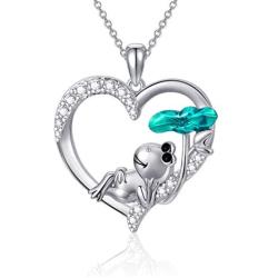 RMREWY 925 Sterling Silver Frog Necklace with Lotus Leaf Heart Love Jewelry Pendant Necklace for Women