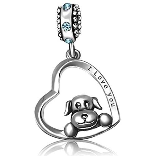 JMQJewelry Heart Dog I Love You Charms Birthstone Dog Paw Dangle Charms for Bracelets Mom Mothers Grandmas Day