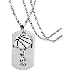 Basketball Christian Necklace Faith I Can Do All Things Through Christ Who Strengthens Me Phil. 4:13 Pendent Scripture Jewelry Stainless Steel Pendant Hip Hop Inspirational Quote Sports Gifts Teens