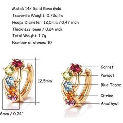 FANCIME 14K Solid Yellow Gold Genuine Amethyst Peridot Topaz Citrine Garnet Tiny/Small Hinged Huggie Cartilage Hoop Earrings Gemstone Dainty Delicate Fine Jewelry for Women Girls 12mm 15mm