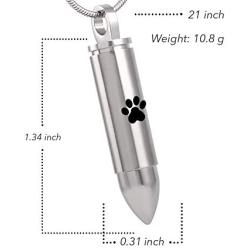 Casket Etcetera PAW PRINT WITHIN BULLET Pet Cremation Jewelry Urn Necklace Keeps Your Love Ones Ashes Safe