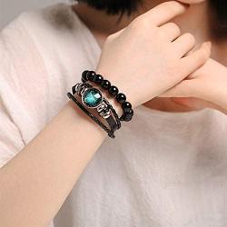 Dcfywl731 Fashion 12 Twelve Constellations Hand Woven Leather Bracelet and Moon Pendant Necklace Zodiac Sign Jewelry Set