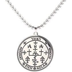 VASSAGO Gothic Sigil of Archangel Uriel Chain Necklace Engraving Talisman Amulet Angel Wide Choker Vintage Jewelry for Men